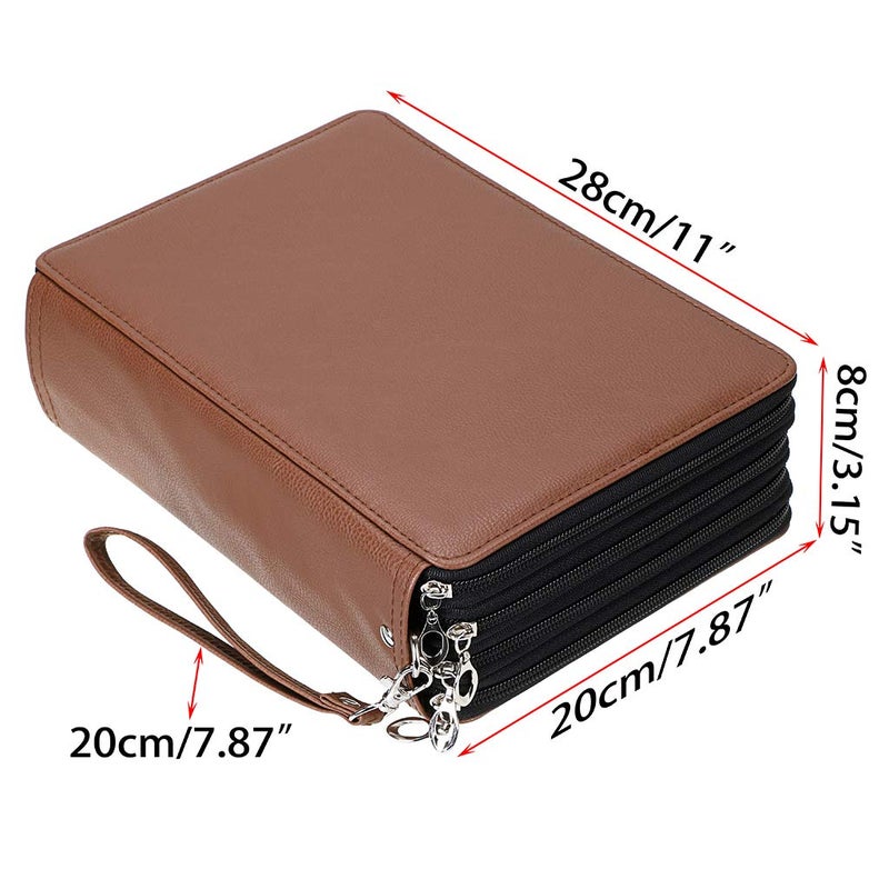 BTSKY 200 Slots Colored Pencil Organizer - Deluxe PU Leather Pencil Case Holder With Removal Handle Strap Pencil Box Large for Colored Pencils Watercolor Pencils Brown - Image 4
